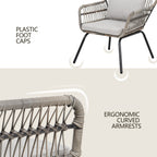 3 Piece Outdoor Wicker Conversation Bistro Set, All-Weather Rattan Furniture Patio Chairs Set with Cushions