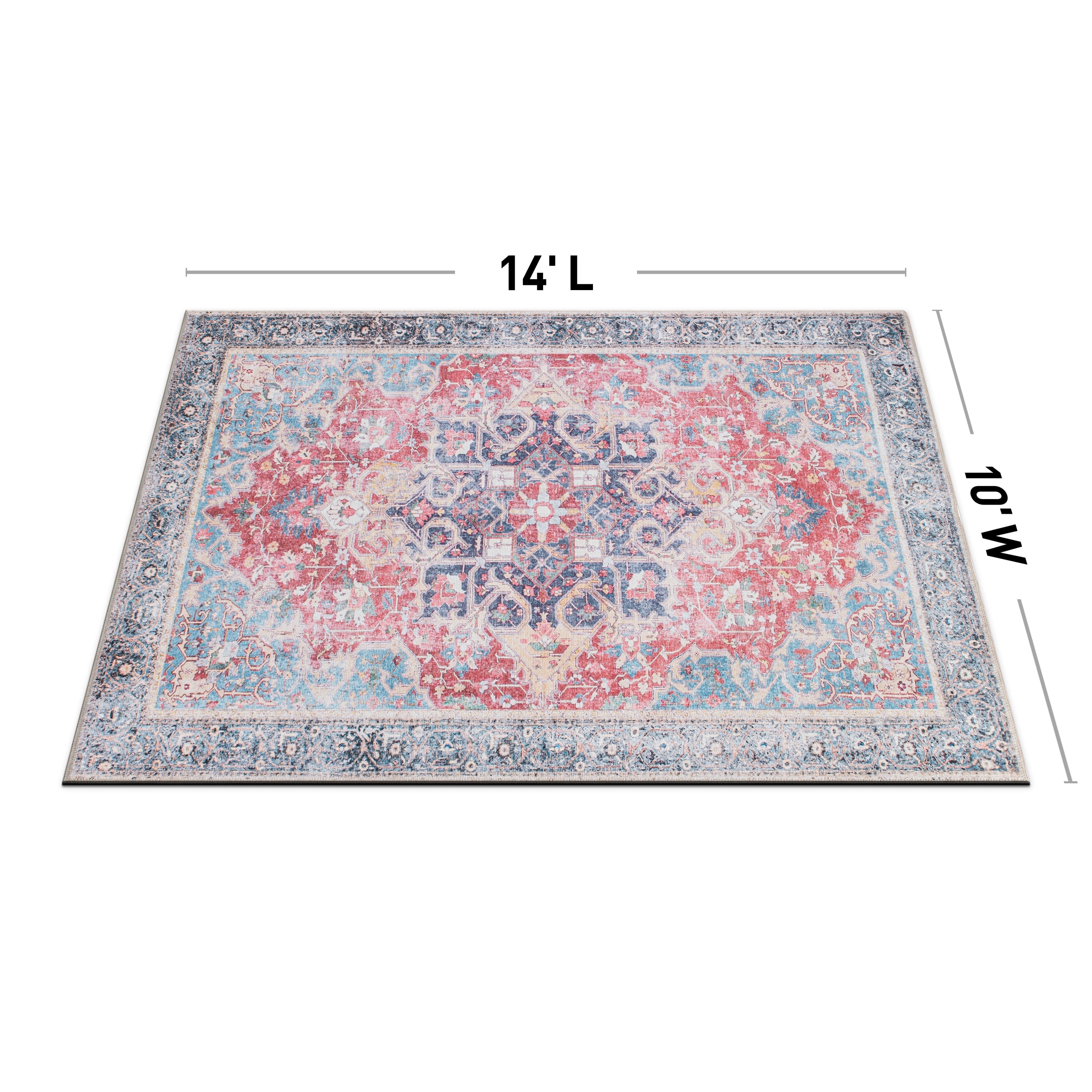 Traditional Distressed Vintage Machine Washbale Multi Area Rug