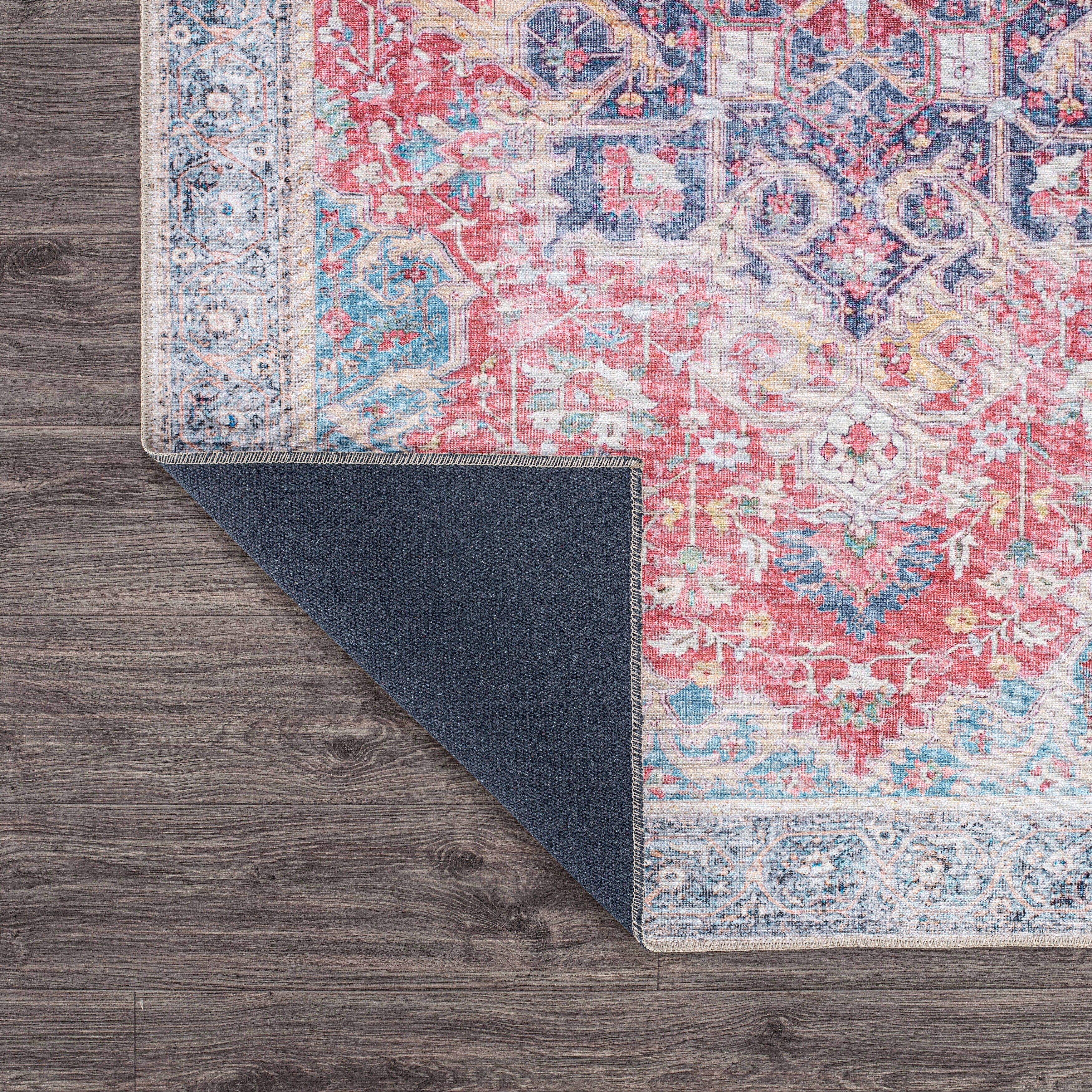 Traditional Distressed Vintage Machine Washbale Multi Area Rug