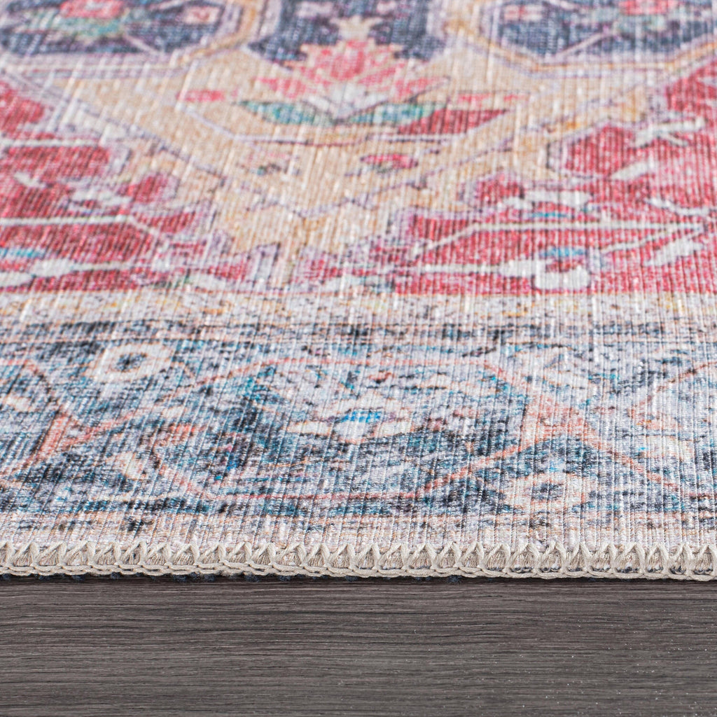 Traditional Distressed Vintage Machine Washbale Multi Area Rug