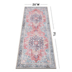 Traditional Distressed Vintage Machine Washbale Multi Area Rug