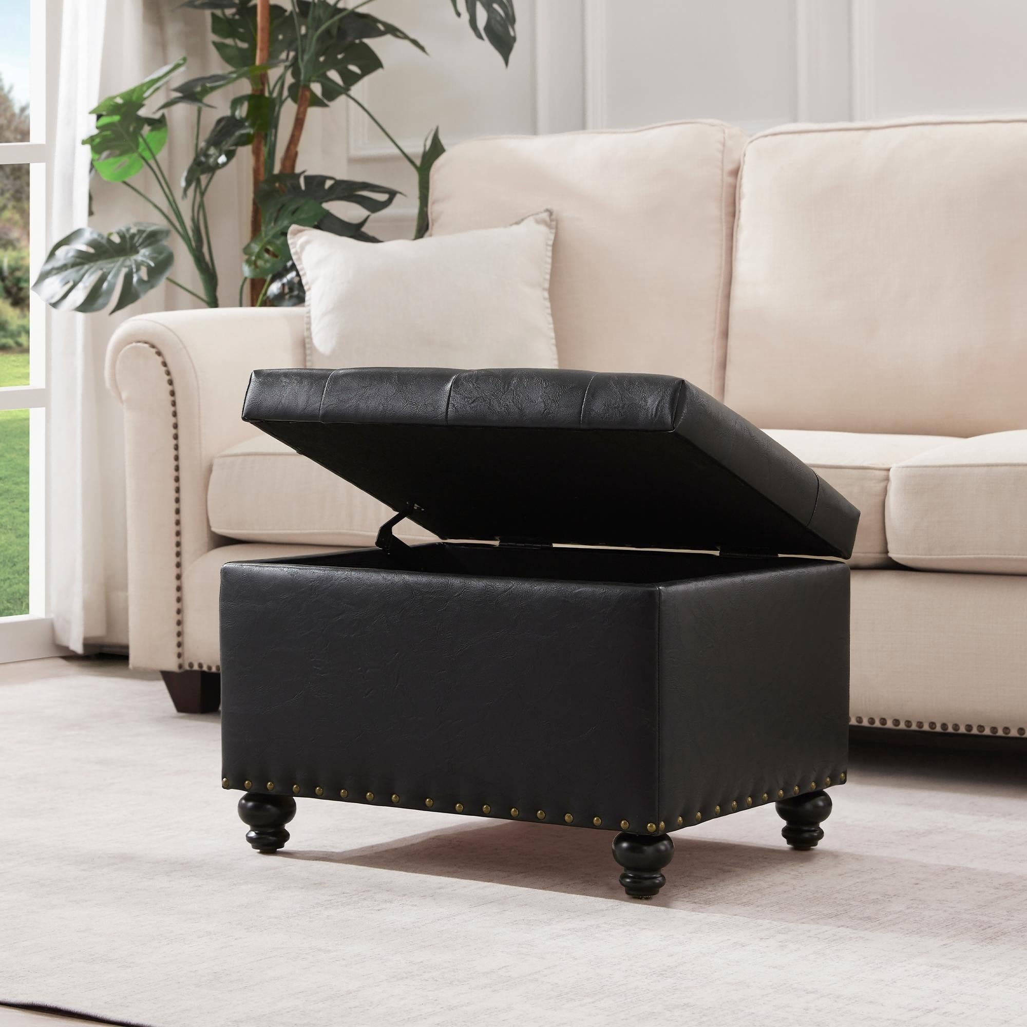 Tufted Storage Ottoman Bench, Rectangular Footstool