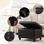 Tufted Storage Ottoman Bench, Rectangular Footstool