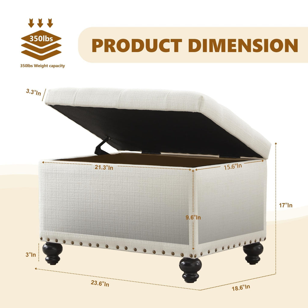 Tufted Storage Ottoman Bench, Rectangular Footstool