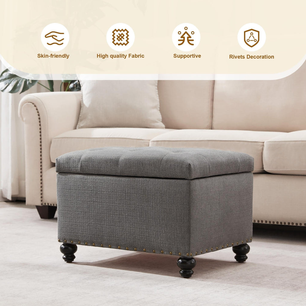 Tufted Storage Ottoman Bench, Rectangular Footstool