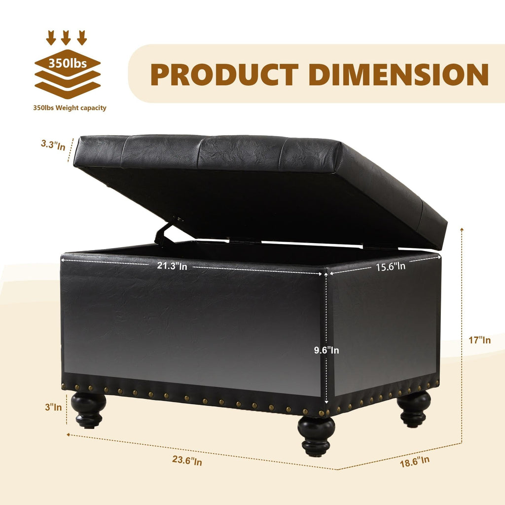 Tufted Storage Ottoman Bench, Rectangular Footstool