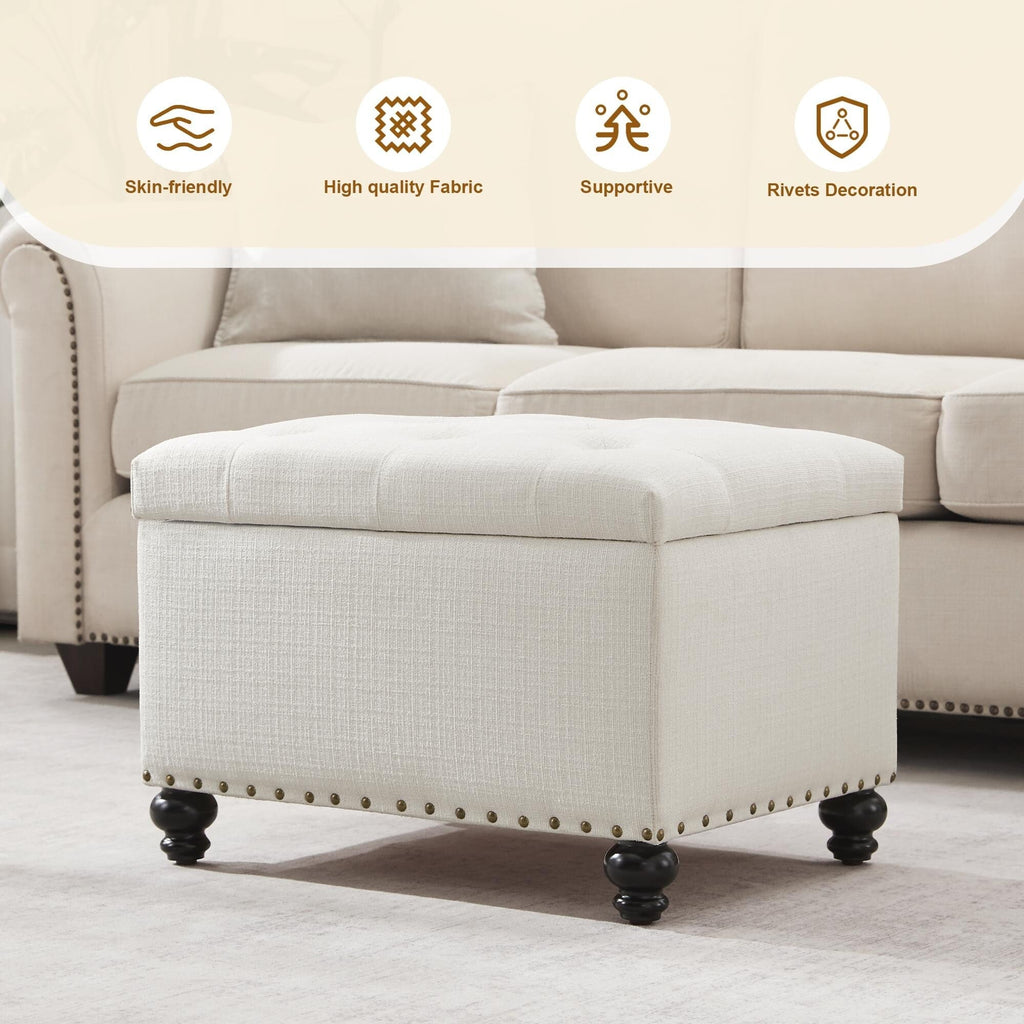 Tufted Storage Ottoman Bench, Rectangular Footstool