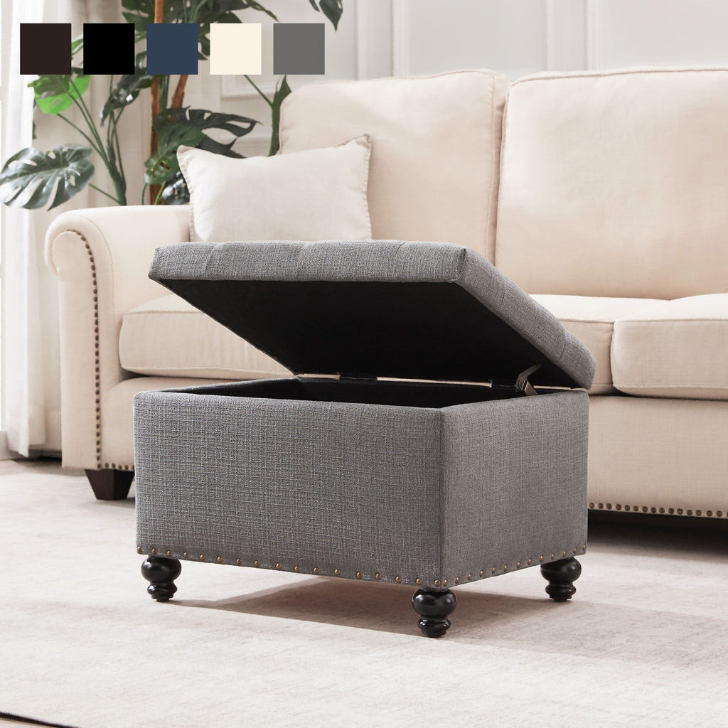 Tufted Storage Ottoman Bench, Rectangular Footstool