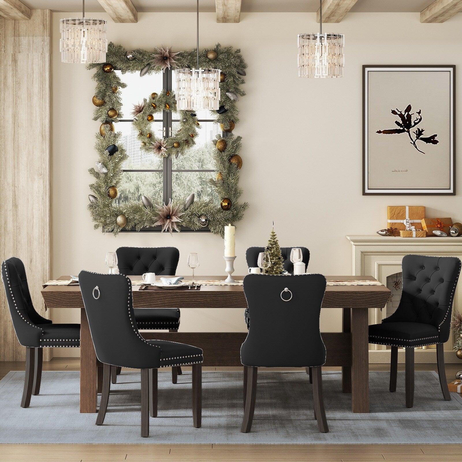 Upholstered Tufted Velvet Dining Chair with Solid Wood Legs Set of 6