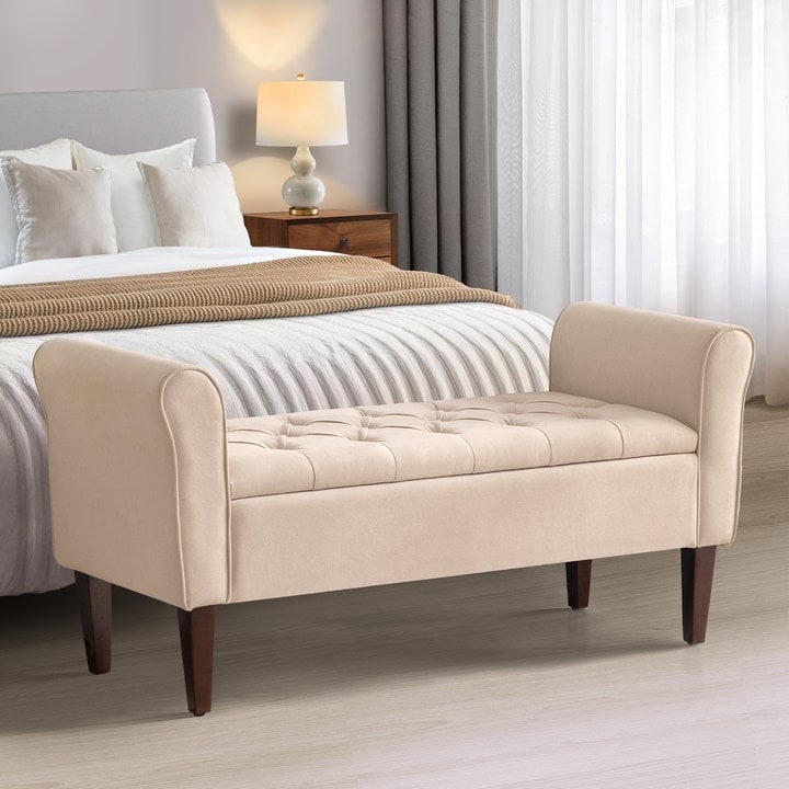 Upholstered Storage Bench Arm Bench Entryway Bench with Tufted Flip Top 50.4 Inches