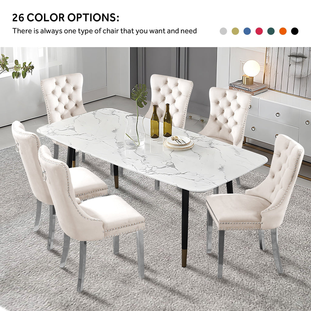 Upholstered Tufted Velvet Dining Chair with Solid Wood Legs Set of 6
