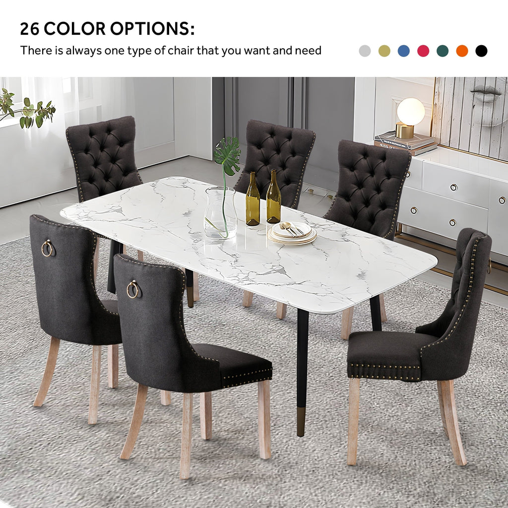 Upholstered Tufted Velvet Dining Chair with Solid Wood Legs Set of 6