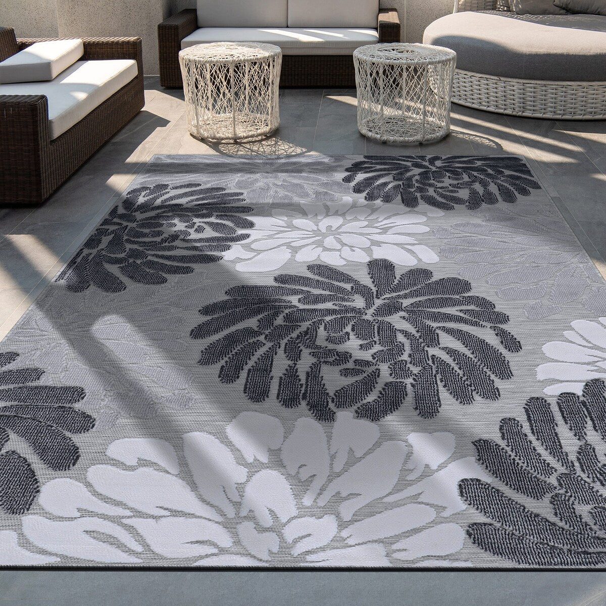 VILLADECOR Floral Indoor Outdoor Area Rug Low High Pile Rugs For Patio