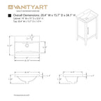 Vanity Art 20 or 24 or 30 Single Sink Bathroom Vanity Cabinet with Ceramic Top