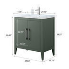Vanity Art 20 or 24 or 30 Single Sink Bathroom Vanity Cabinet with Ceramic Top