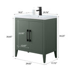Vanity Art 20 or 24 or 30 Single Sink Bathroom Vanity Cabinet with Ceramic Top