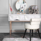 VEIKOUS Makeup Vanity Stool Chair with Low Back and Wood Legs-17.3 x 15.7 x 25.1