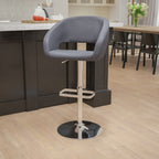 Modern Upholstered Adjustable-Height Barstool with Rounded Back