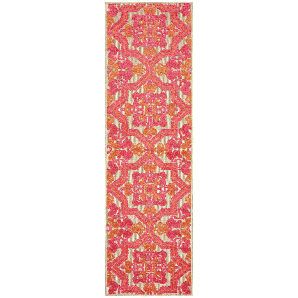 Vista Home Capri Mixed Pile Pink/Orange Floral Indoor- Outdoor Rug.