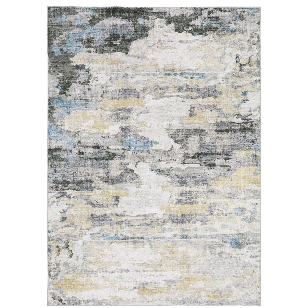 Vista Home Marissa Washable Abstract Grey/ Blue Indoor Area Rug