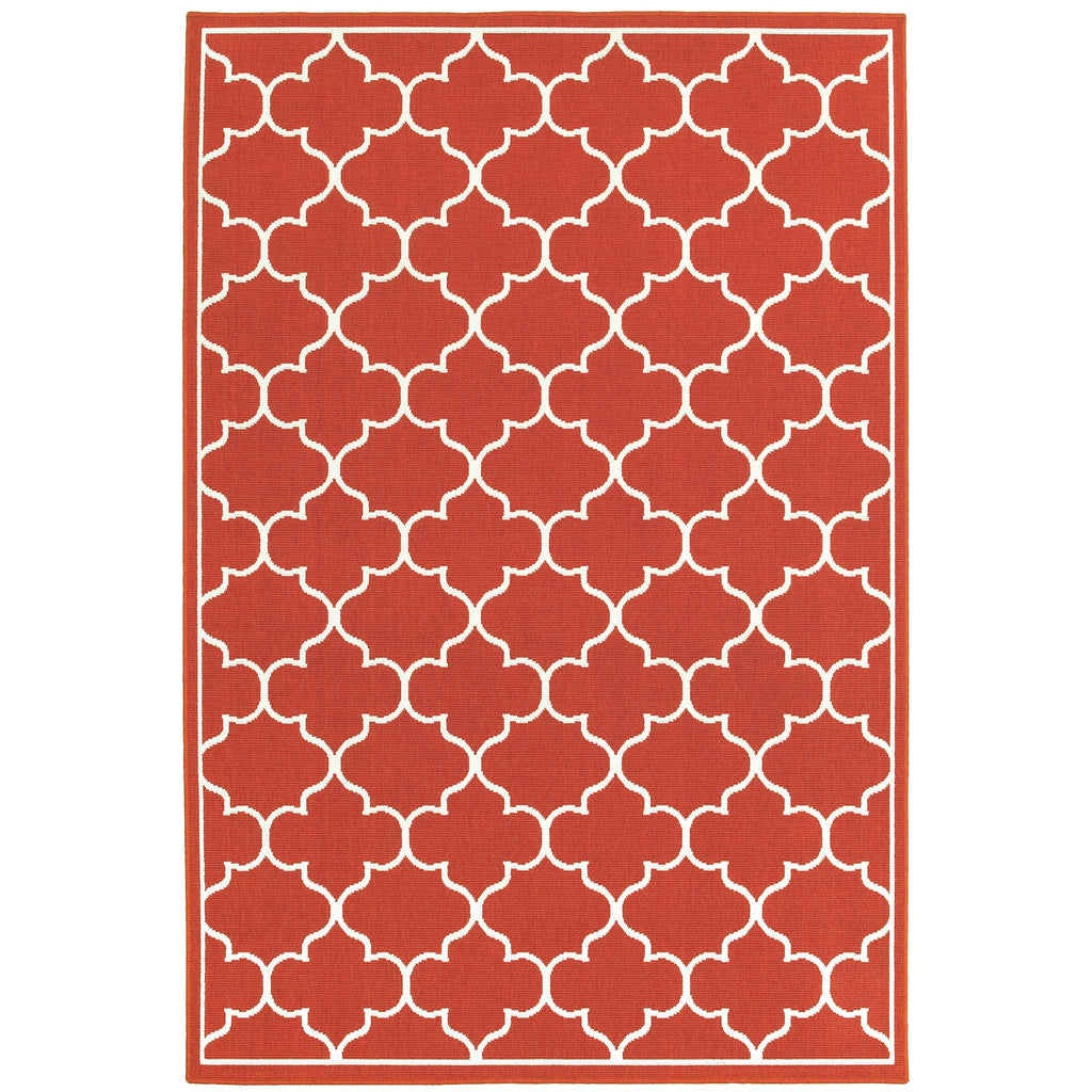 Vista Home Martinique Off-White/Brick Red Lattice Indoor/Outdoor Rug.