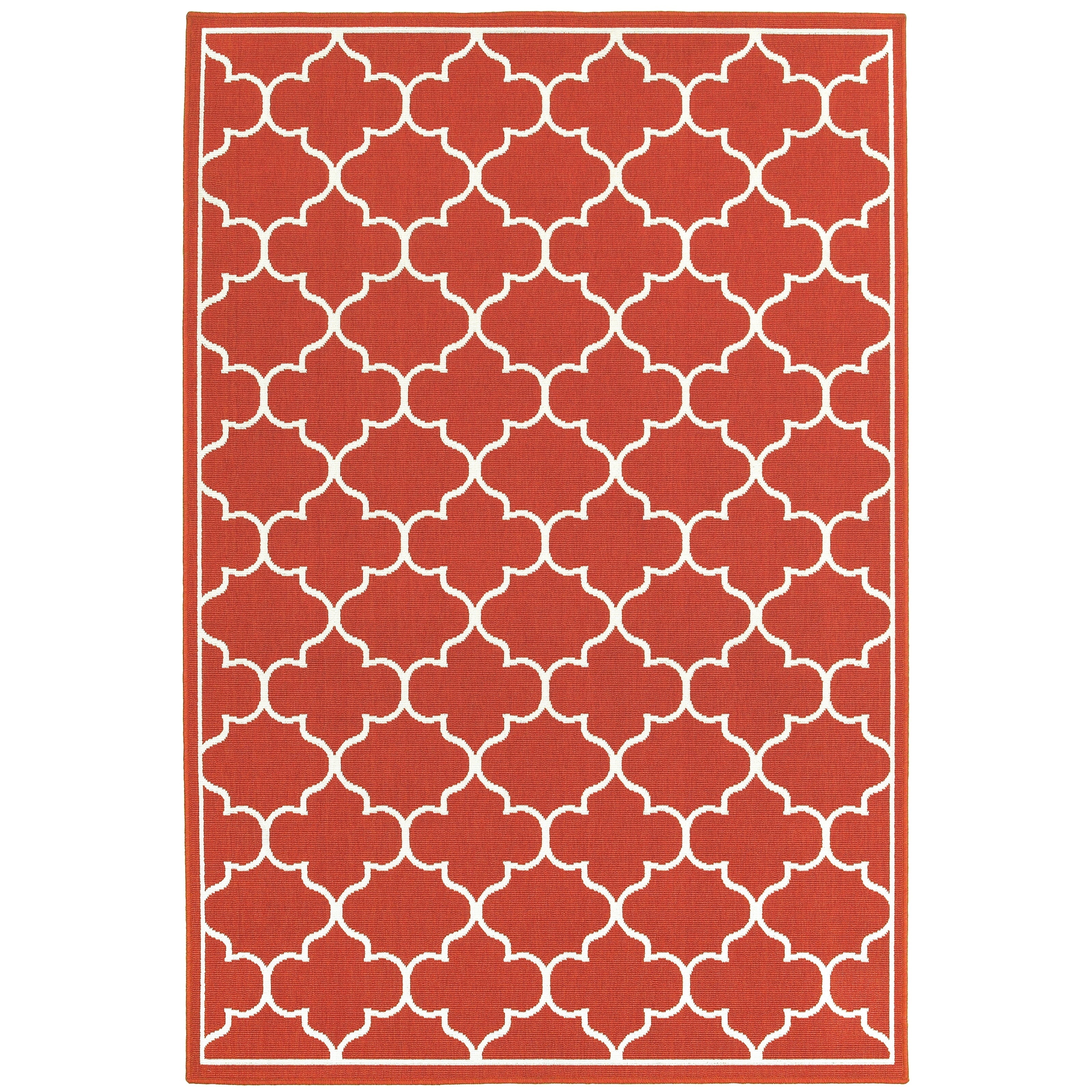 Vista Home Martinique Off-White/Brick Red Lattice Indoor/Outdoor Rug.