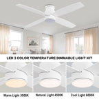 WINGBO 44/52 Inch Flush Mount DC Ceiling Fan with Lights and Remote, 4 Reversible Blades