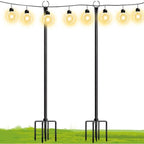 WaLensee 9.4 FT String Light Poles with Hook for Hanging String Lights for Garden Party Patio Christmas Wedding