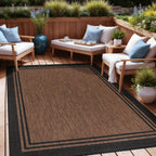 Washable Bordered Indoor Outdoor Rug for Patio, Deck, Porch