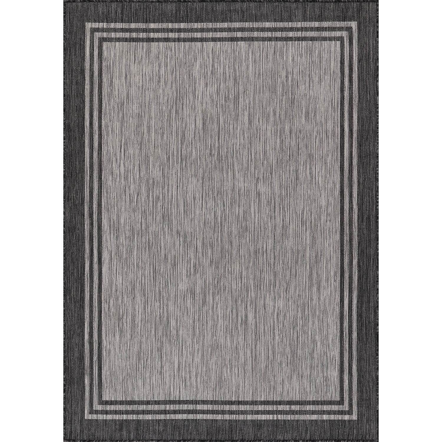 Washable Bordered Indoor Outdoor Rug for Patio, Deck, Porch