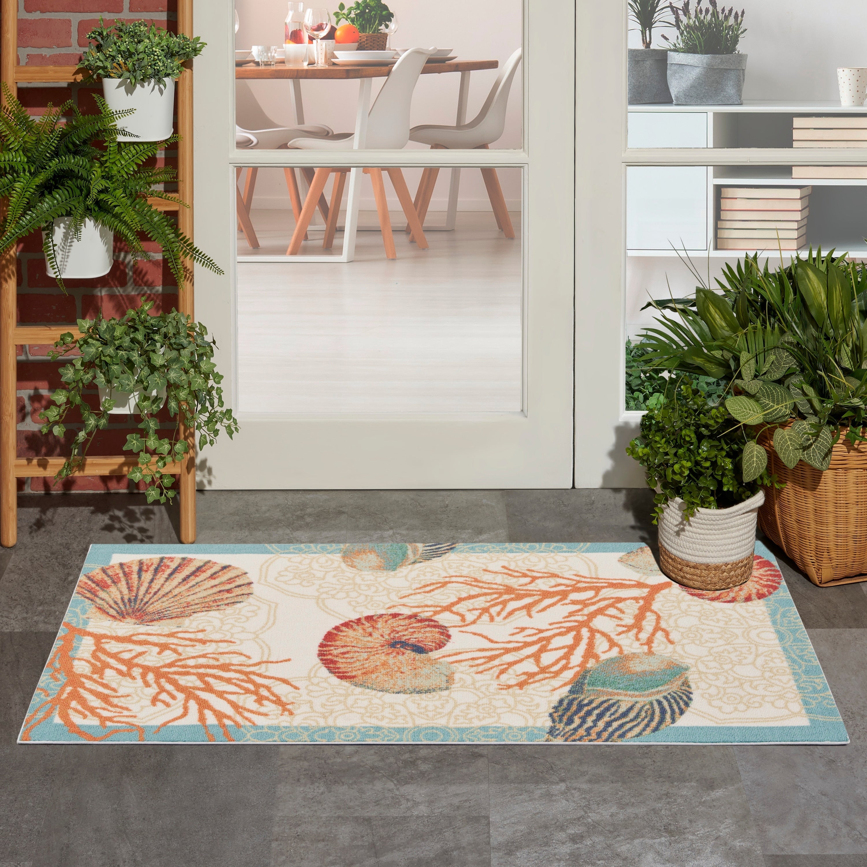 Waverly Sun & Shade Shore Thing Tropical Sea Shell Floral Indoor Outdoor Area Rug