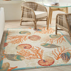 Waverly Sun & Shade Shore Thing Tropical Sea Shell Floral Indoor Outdoor Area Rug