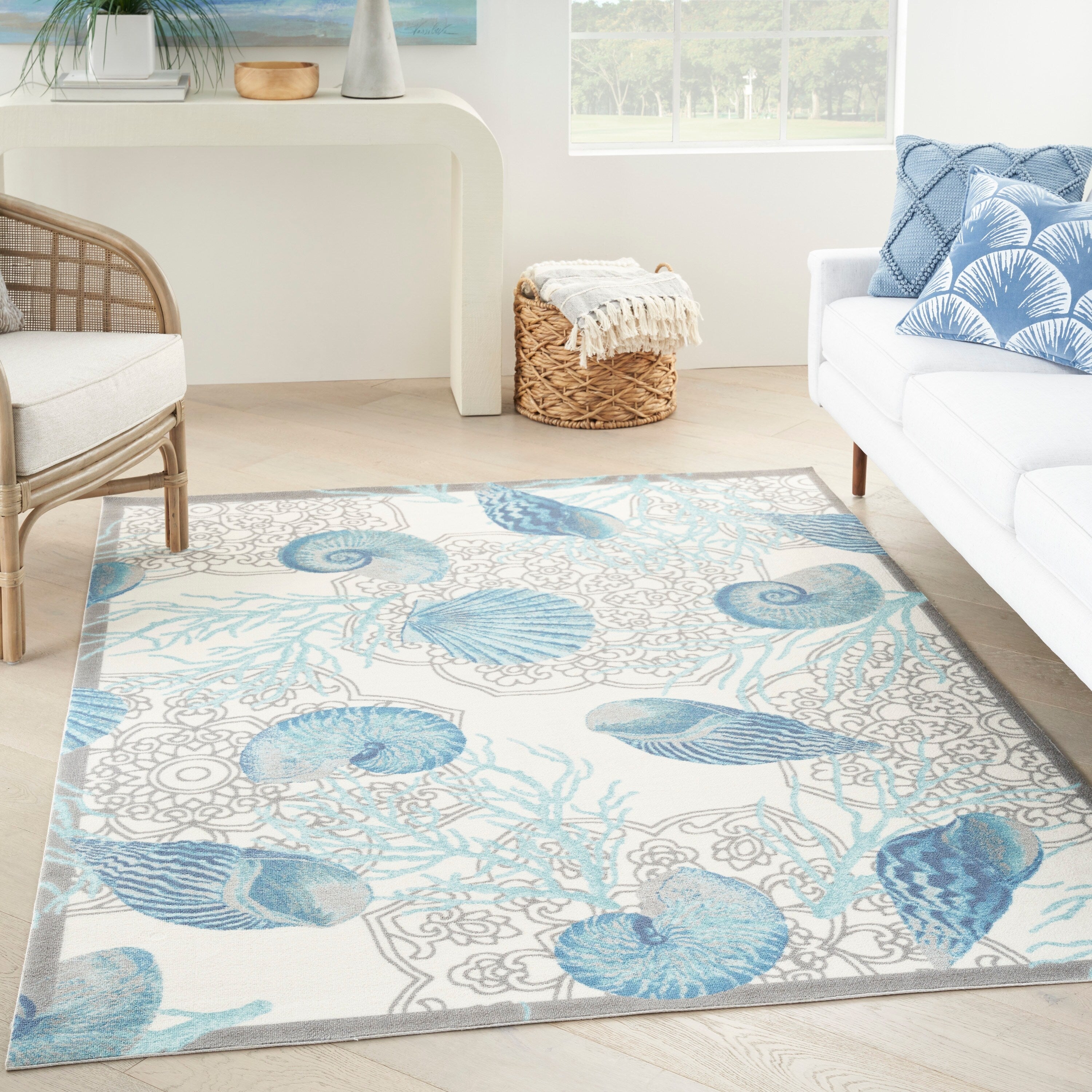 Waverly Sun & Shade Shore Thing Tropical Sea Shell Floral Indoor Outdoor Area Rug
