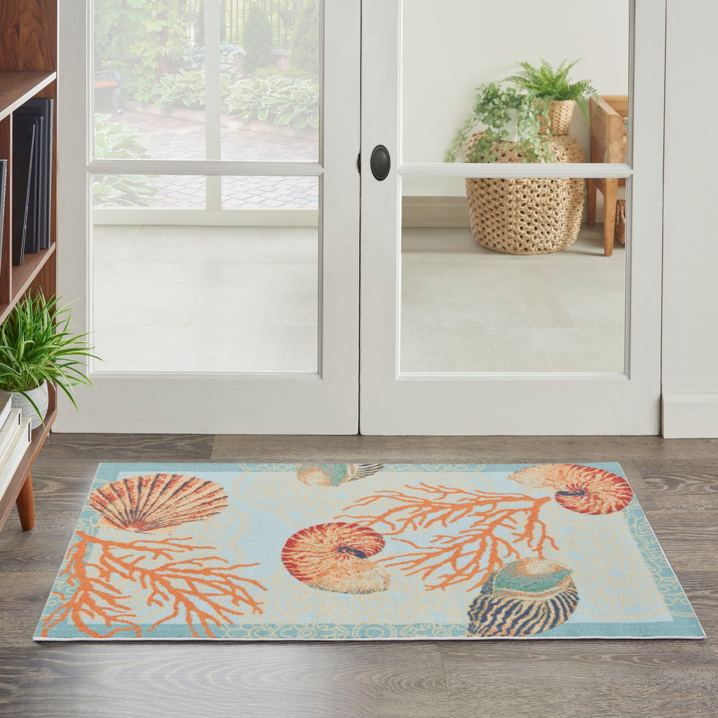 Waverly Sun & Shade Shore Thing Tropical Sea Shell Floral Indoor Outdoor Area Rug