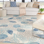 Waverly Sun & Shade Shore Thing Tropical Sea Shell Floral Indoor Outdoor Area Rug