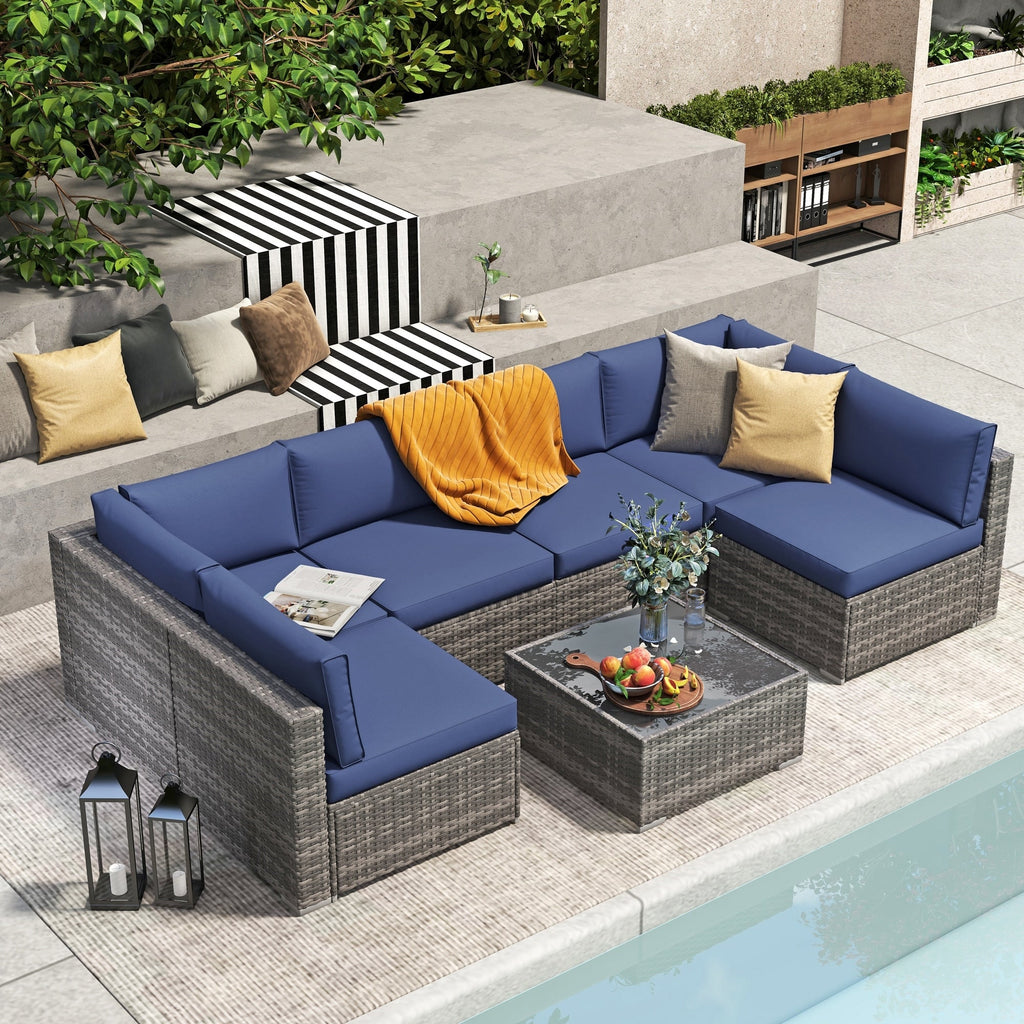 Wicker/ Steel 7-piece Outdoor Cushioned Sectional Sofa Set