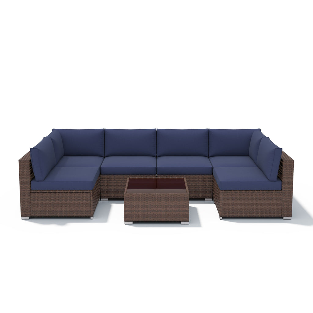 Wicker/ Steel 7-piece Outdoor Cushioned Sectional Sofa Set