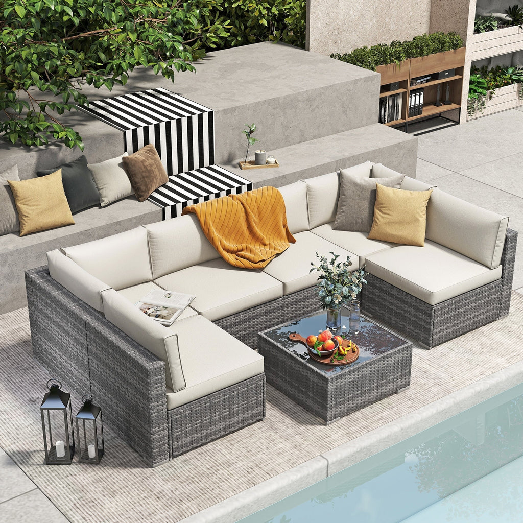 Wicker/ Steel 7-piece Outdoor Cushioned Sectional Sofa Set