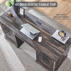 60 Farmhouse Executive Desk, Wood Home Office Desk, Computer Desk
