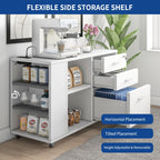 Wood File Cabinet with Charging Station Mobile Lateral Filing Cabinet Lockable Fits A4 Letter Legal Size Files