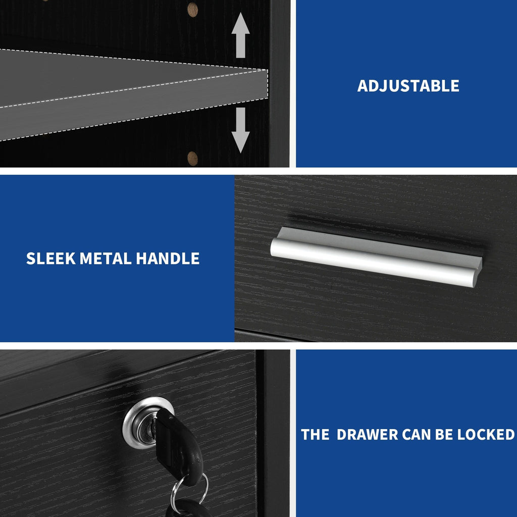 Wood File Cabinet with Charging Station Mobile Lateral Filing Cabinet Lockable Fits A4 Letter Legal Size Files