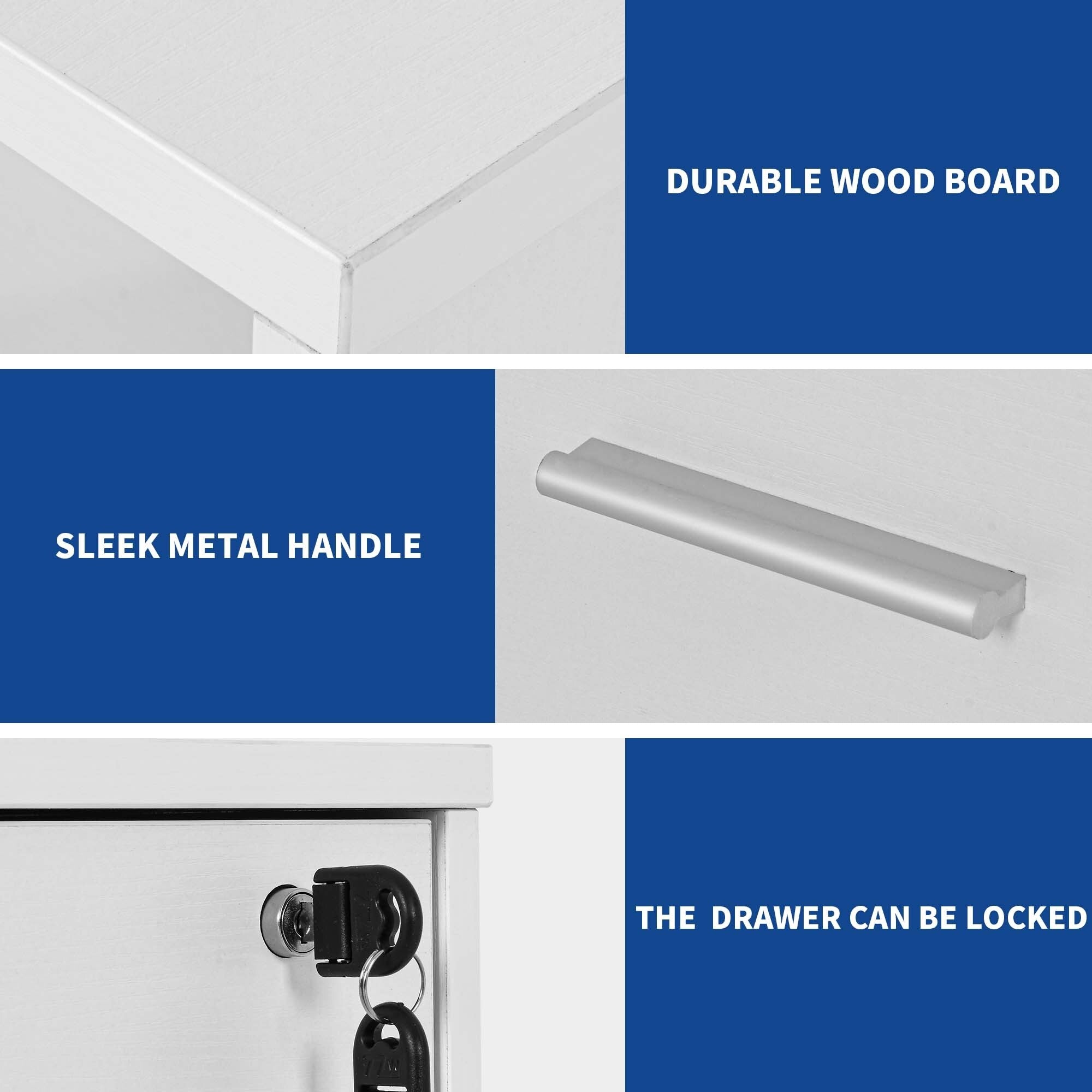 Wood File Cabinet with Charging Station Mobile Lateral Filing Cabinet Lockable Fits A4 Letter Legal Size Files