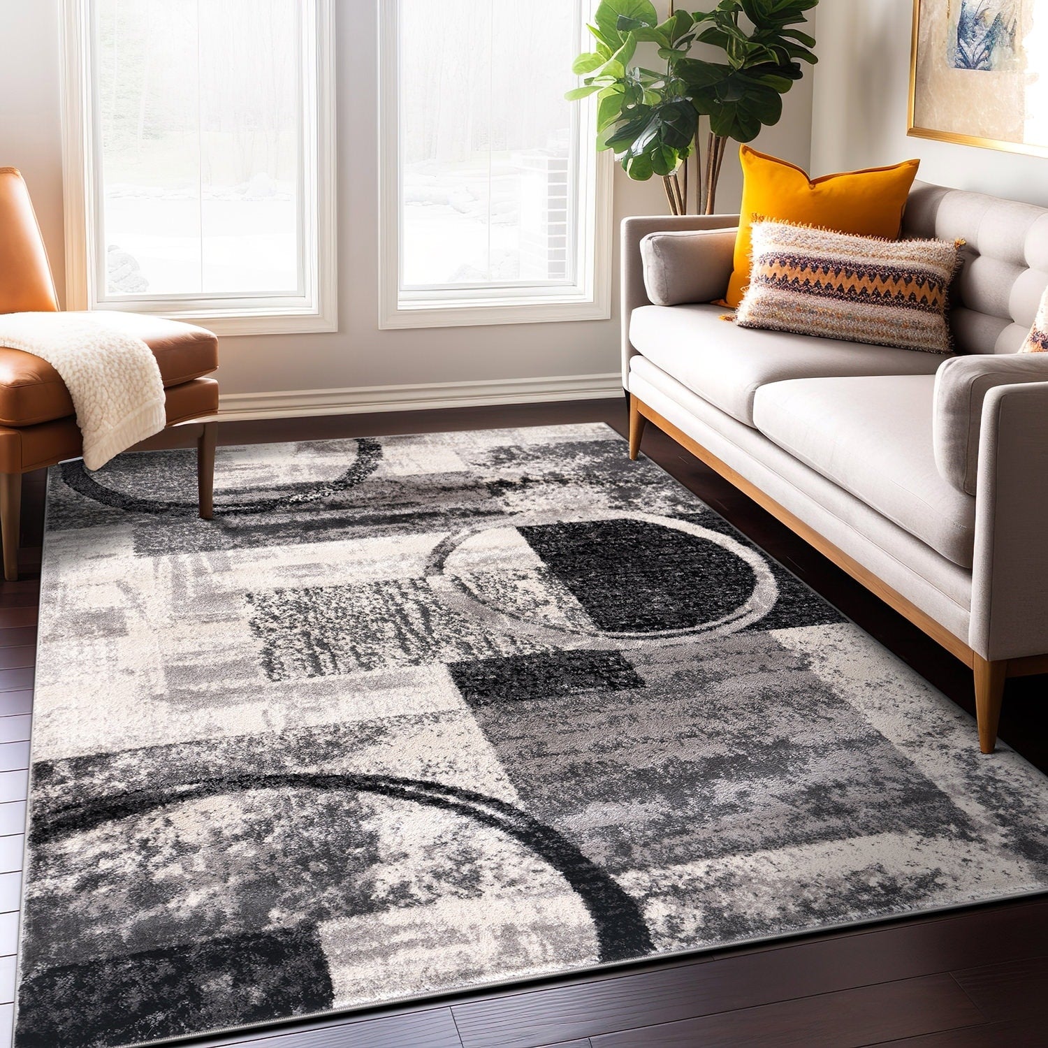 World Rug Gallery Abstract Polypropylene Machine-Made Circle Area Rug