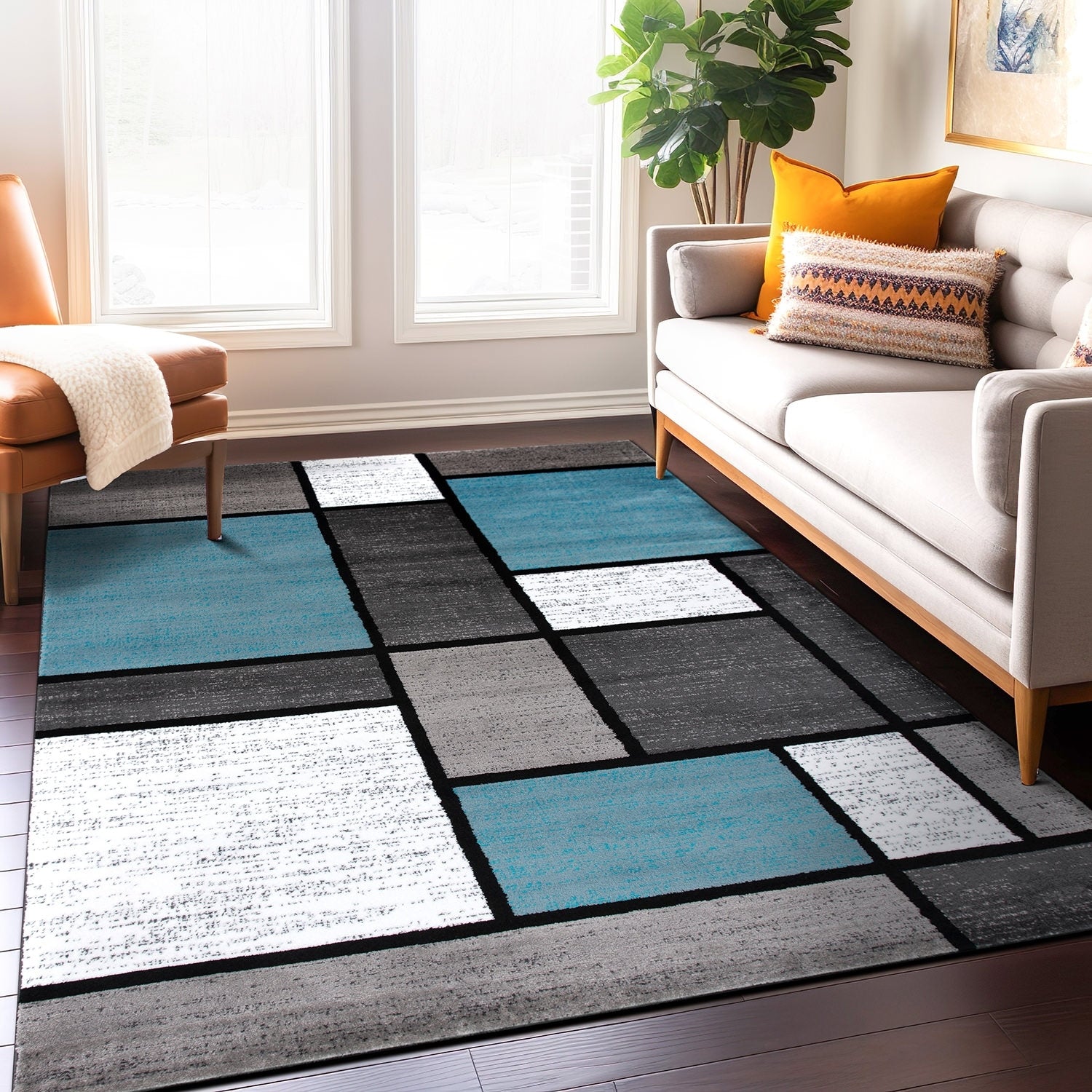 World Rug Gallery Contemporary Modern Boxed Color Block Area Rug