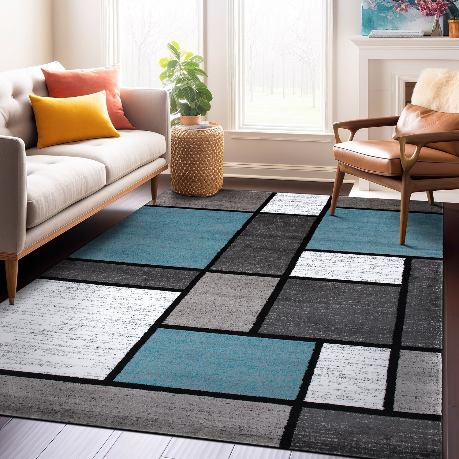 World Rug Gallery Contemporary Modern Boxed Color Block Area Rug