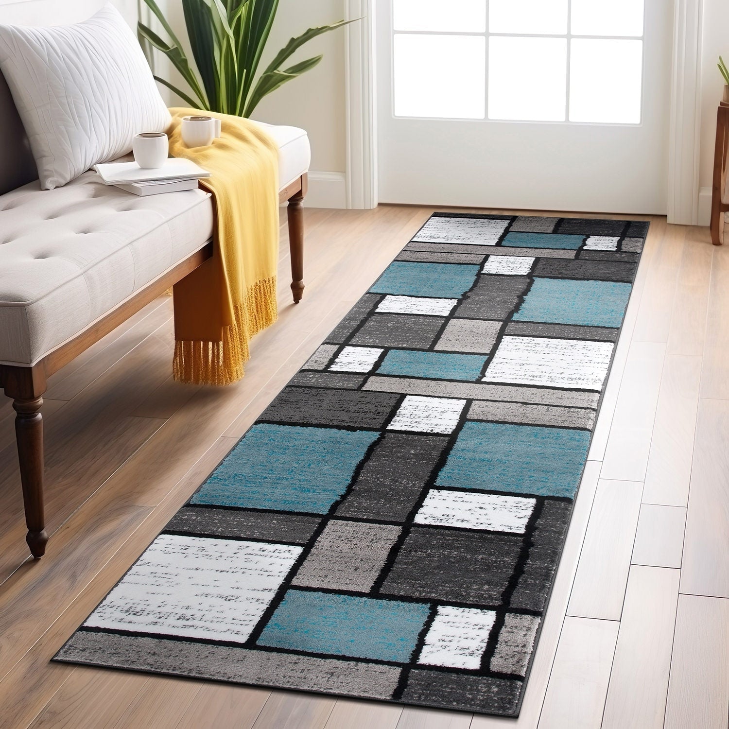 World Rug Gallery Contemporary Modern Boxed Color Block Area Rug