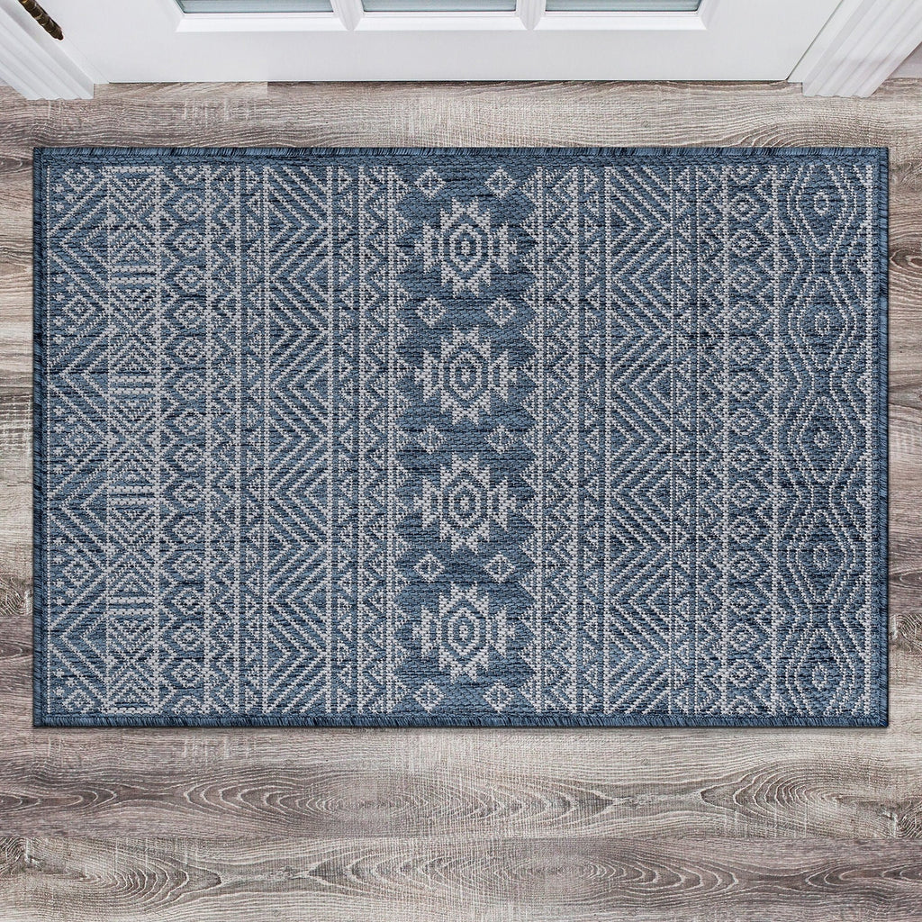 World Rug Gallery Distressed Geometric Bohemian Textured Flat Weave Indoor/Outdoor Area Rug