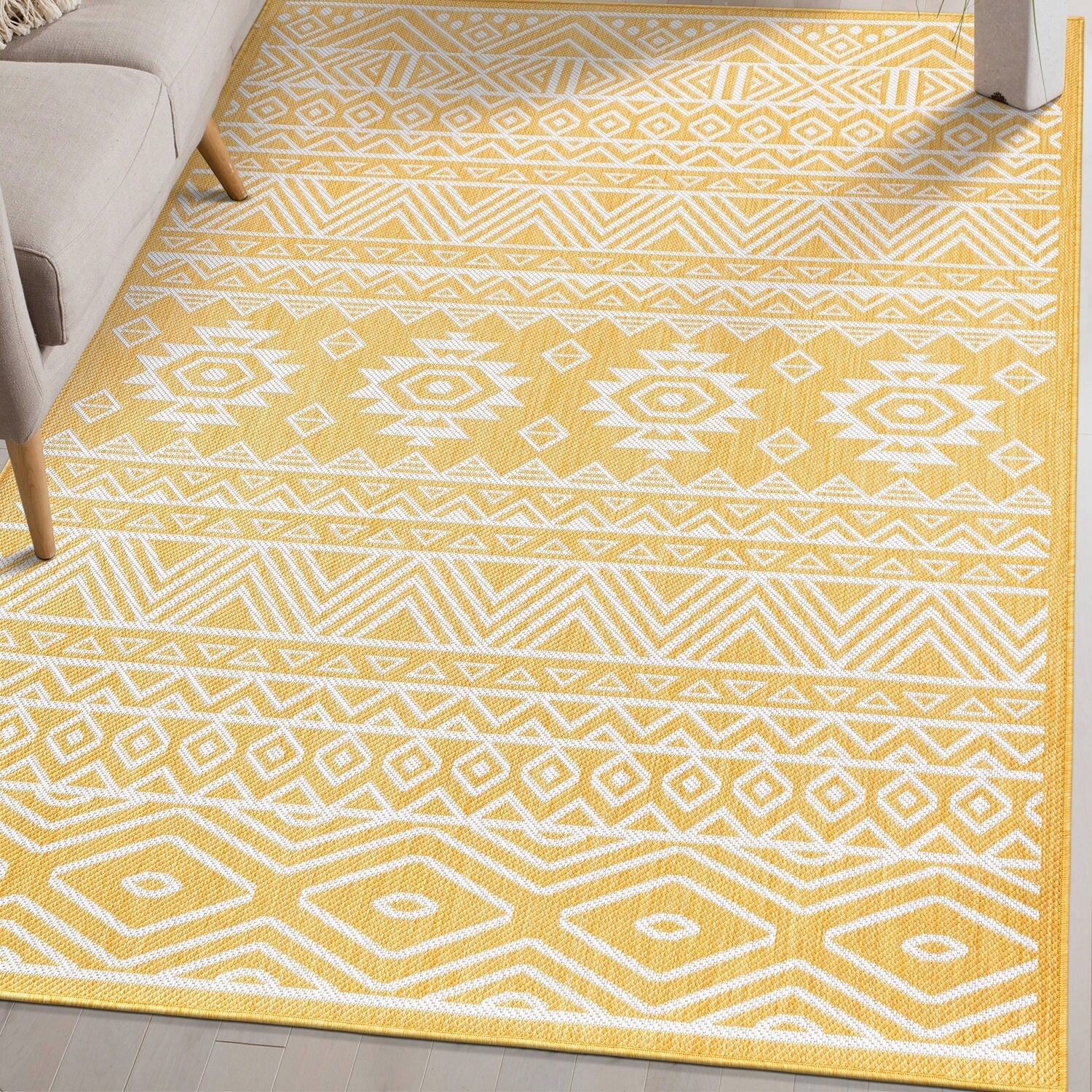 World Rug Gallery Distressed Geometric Bohemian Textured Flat Weave Indoor/Outdoor Area Rug