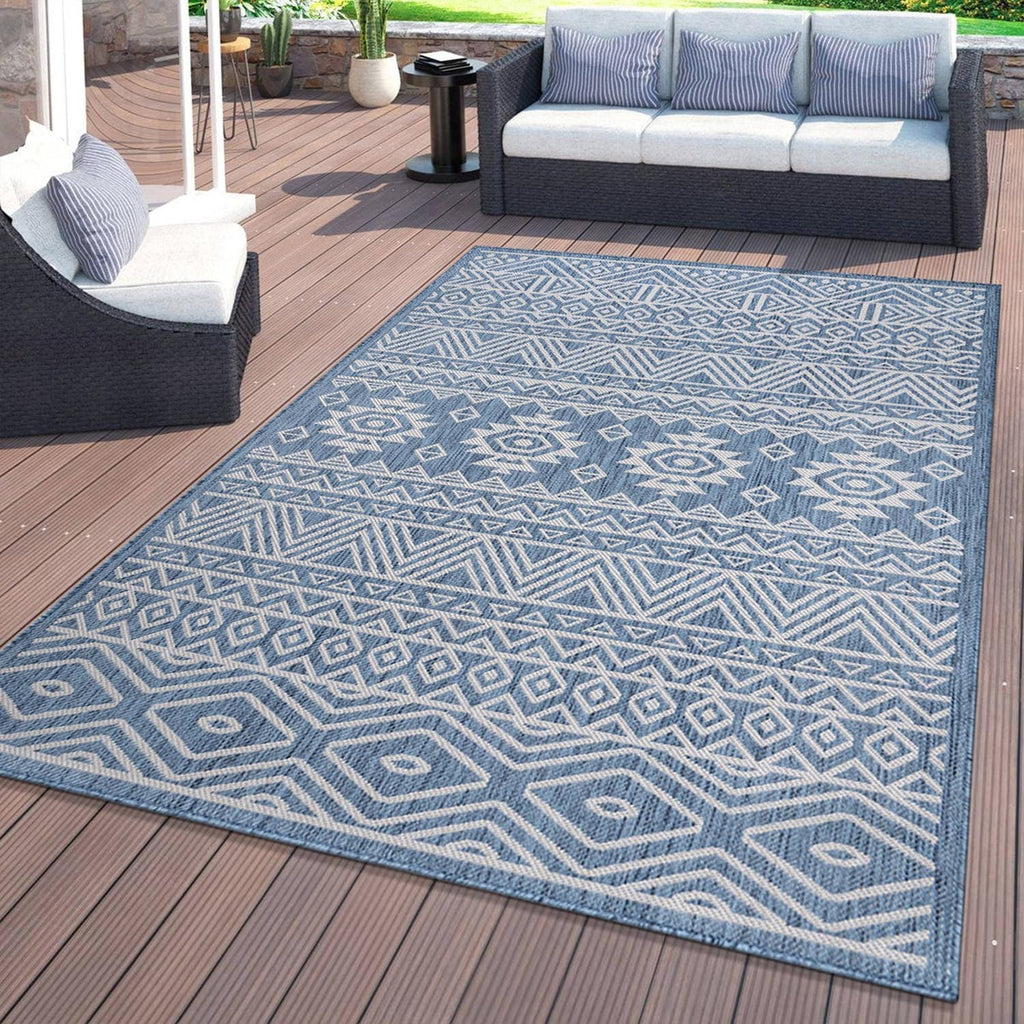 World Rug Gallery Distressed Geometric Bohemian Textured Flat Weave Indoor/Outdoor Area Rug