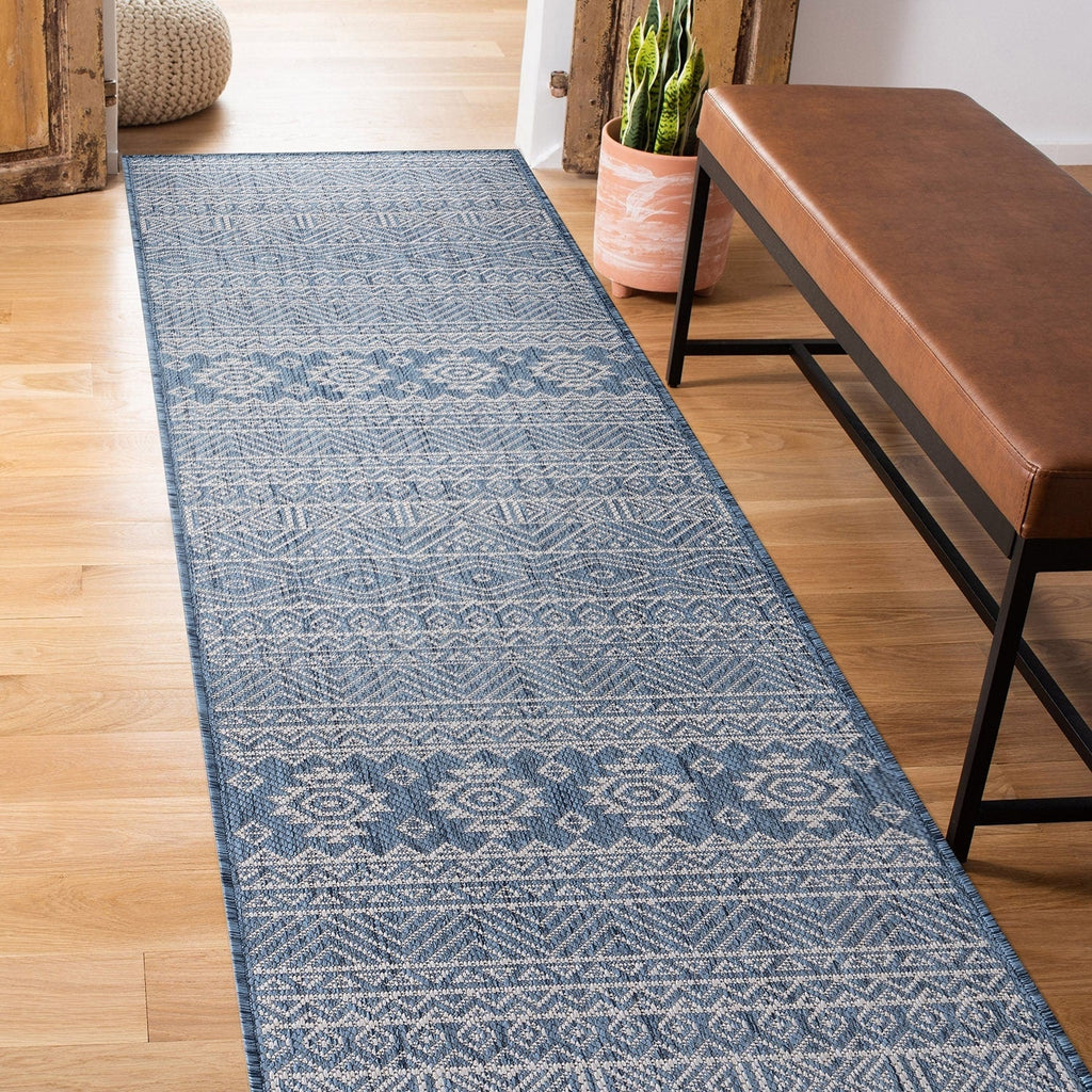 World Rug Gallery Distressed Geometric Bohemian Textured Flat Weave Indoor/Outdoor Area Rug